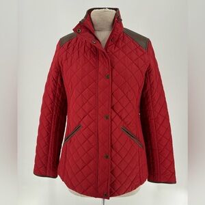Ralph Lauren Quilted Red Jacket with Brown Trim